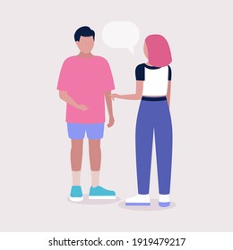 Illustration of talking people isolated on white background. Colored vector illustration in flat cartoon style