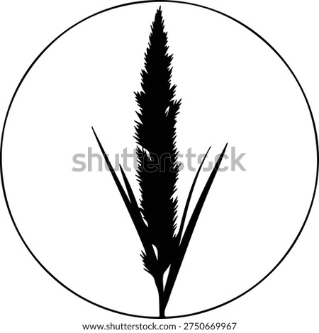 Illustration of a tall grassy plume with sharp leaves in a circle silhouette vector