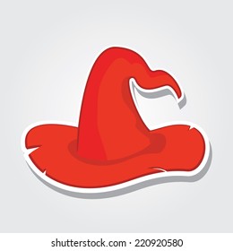 illustration of tall red witch hat on abstract background. vector witch hat. happy halloween background