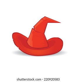 illustration of tall red witch hat on abstract background. vector witch hat. happy halloween background