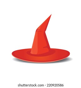 illustration of tall red witch hat on abstract background. vector witch hat. happy halloween background