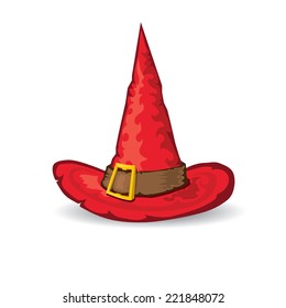 illustration of tall red witch hat on abstract background. vector witch hat. happy halloween background