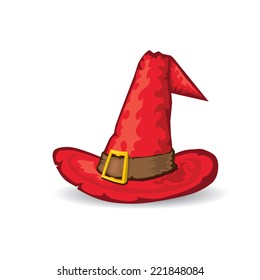 illustration of tall red witch hat on abstract background. vector witch hat. happy halloween background