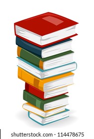 Illustration of a Tall Stack of Books with Different Covers