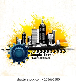 illustration of tall tower building on abstract grungy background