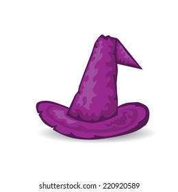 illustration of tall violet witch hat on abstract background. vector witch hat. happy halloween background
