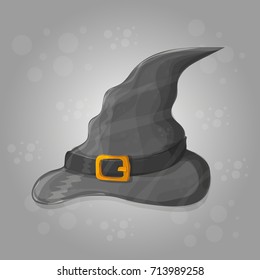illustration of tall witch hat on abstract background - halloween card