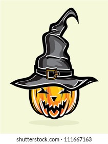 illustration of tall witch hat and pumpkin