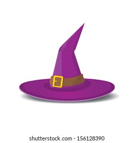 illustration of tall witch violet hat on abstract background. vector witch hat.