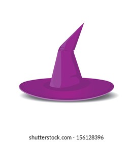 illustration of tall witch violet hat on abstract background. vector witch hat.