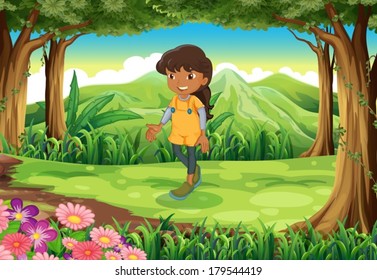 Illustration of a tan girl at the forest