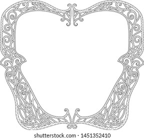 Illustration of a tangled frame for antistress coloring book for adults. Outline black and white drawing for fun colouring. Vector zentangle illustration
