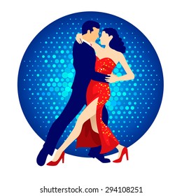 Illustration of tango dancers, man and woman dancing