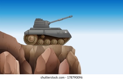 Ilustración de un tanque en el acantilado