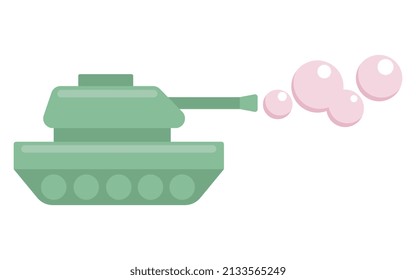 illustration of a tank shooting bubbles. concept of stop war, no war, peace. isolated on a white background. flat vector style.