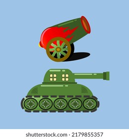 illustration of tanks and cannons on a blue background