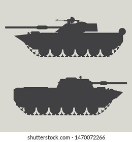 Illustration of tanks.Silhouettes.Isolated elements on a gray background.Icons.Print.Vector