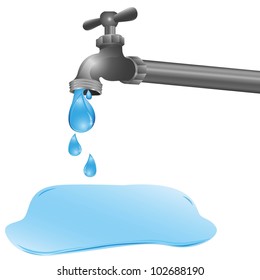 illustration of a tap dripping a puddle on the floor, vector illustration