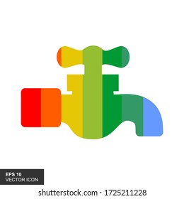 Illustration of a tap with a rainbow color on a white background.