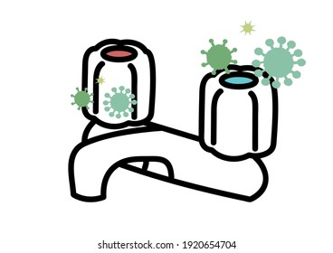 Illustration eines Wasserhahns mit einem Virus
