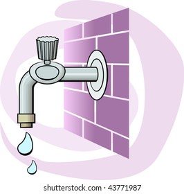 Illustration of tap with water drops	
