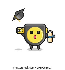 Illustration of tape measure cartoon throwing the hat at graduation , cute design
