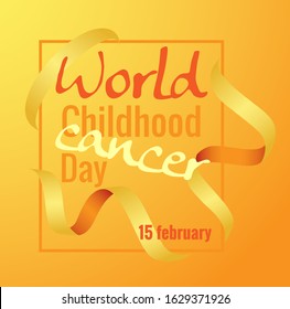 illustration tape for the World Childhood cancer day. February 14. On a orange gradient background and thin stitched frame