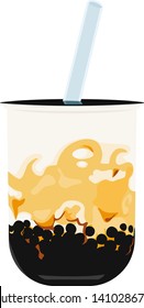 Illustration of Tapioca black sugar milk.A beverage using tapioca made from cassava.