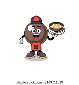 Illustration of tapioca pearl as an asian chef , character design