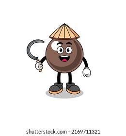 Illustration of tapioca pearl as an asian farmer , character design