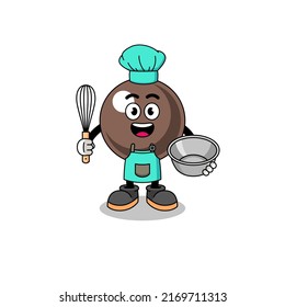 Illustration of tapioca pearl as a bakery chef , character design