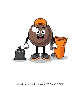 Illustration of tapioca pearl cartoon as a garbage collector , character design