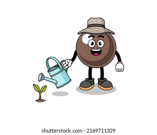 Illustration of tapioca pearl cartoon watering the plant , character design