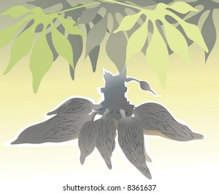 Illustration of tapioca tree with tapioca in the farm