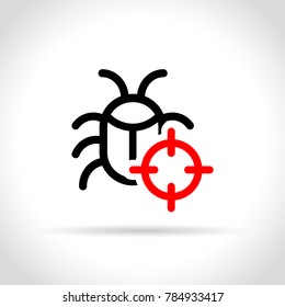 Illustration of target and bug icon on white background