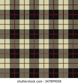 illustration - tartan pattern, black and beige square with red and white strips