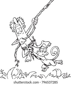 Illustration Of Tarzan With Monkey