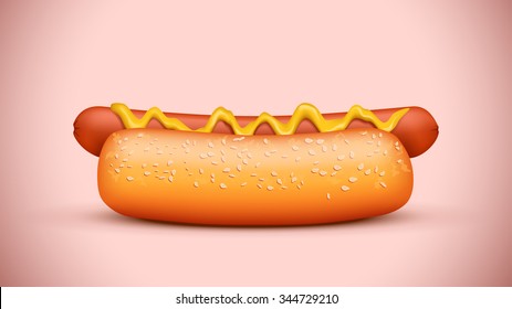 illustration of tasty hot dog view from side on colorful background