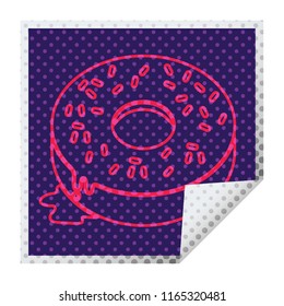 illustration of a tasty iced donut square peeling sticker