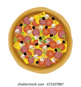 Illustration of tasty pizza on white. 
