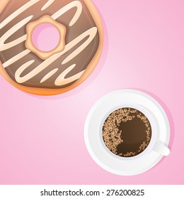 illustration of tasty sweet donut with cup of coffee