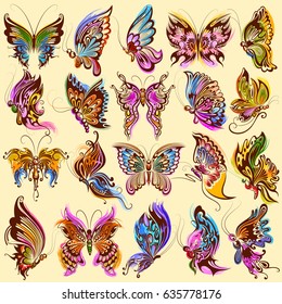 illustration of Tattoo art design of Butterfly collection