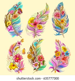 illustration of Tattoo art design of Floral Feather collection