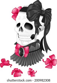 Illustration of a Tattoo Design Featuring a Skull Wearing a Victorian High Neck Collar