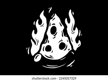 Illustration tattoo design of a slice pizza with fire