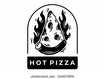 Illustration tattoo design of a slice pizza with fire