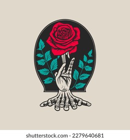 illustration of tattoo skeleton hand holding a rose background vector illustration