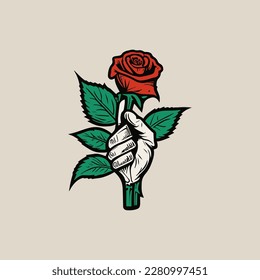 illustration of tattoo skeleton hand holding a rose background vector illustration