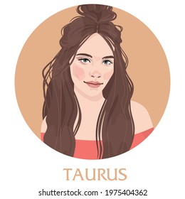 Illustration of Taurus astrological sign as a beautiful girls. Zodiac vector illustration isolated on white. Future telling, horoscope, alchemy, spirituality, occultism, fashion woman.