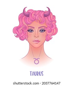 Illustration Taurus Astrological Sign Beautiful Girl Stock Vector ...